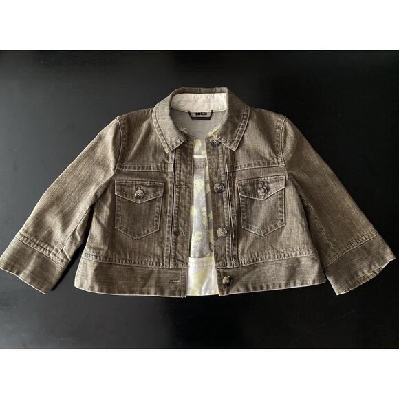 THEORY Brown Crop Denim Jacket w/Zip Cuff Ladies sz P - Picture 1 of 7